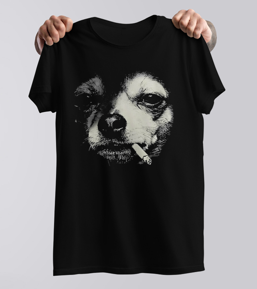 Chihuahua Smoking Cigarette Black And White T-Shirt