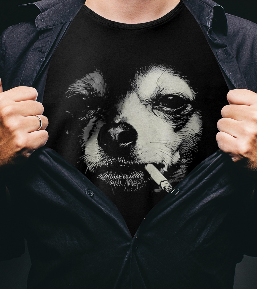 Chihuahua Smoking Cigarette Black And White T-Shirt