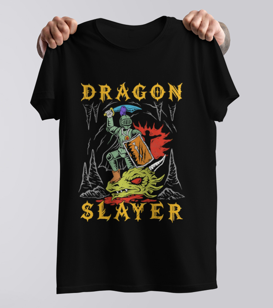 Dragon Slayer Knight Conquering Fiery Beast T-Shirt