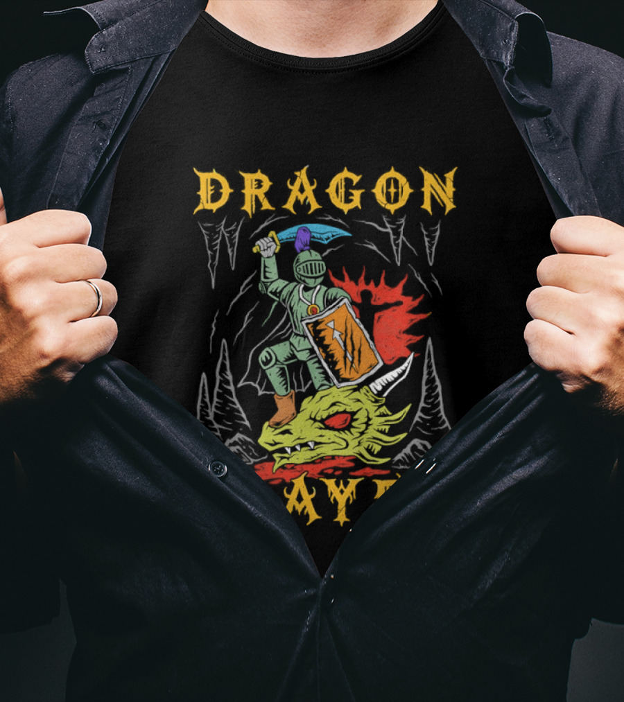 Dragon Slayer Knight Conquering Fiery Beast T-Shirt