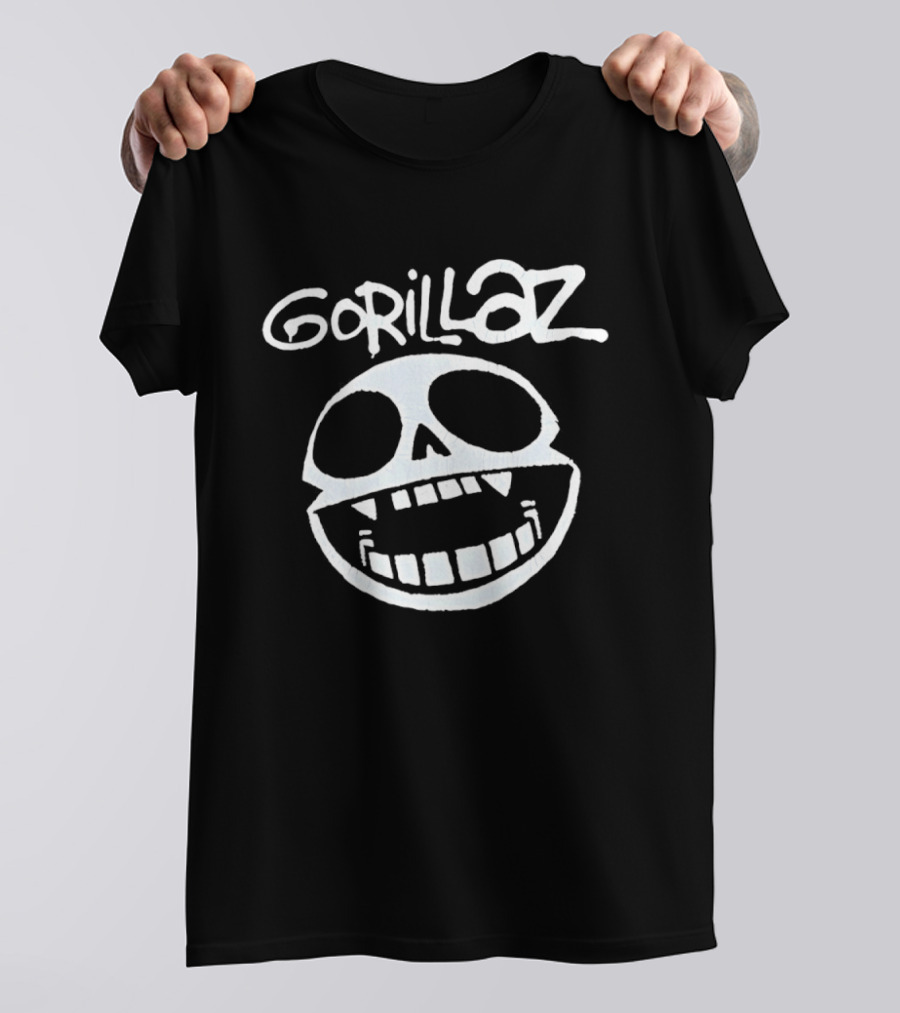 Gorillaz Band Skull Art White Grinning Face T-Shirt