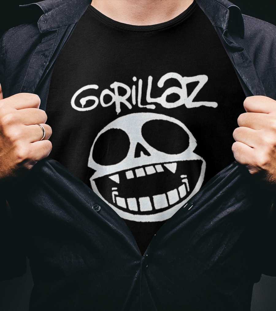 Gorillaz Band Skull Art White Grinning Face T-Shirt