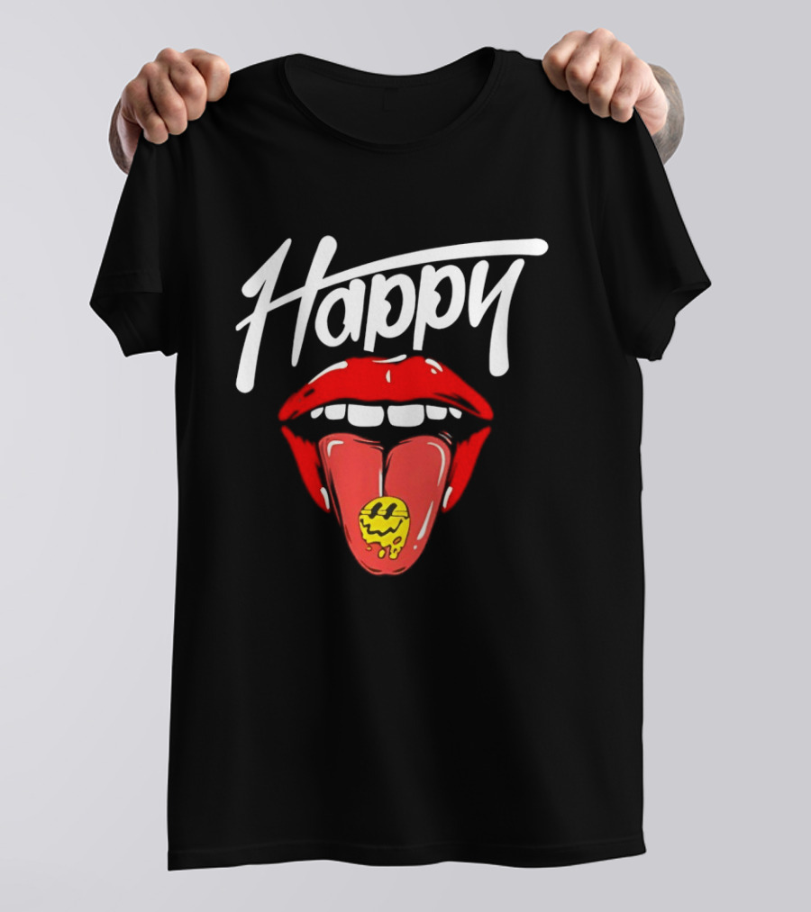 Happy Lips Tongue Out Smiley Face T-Shirt