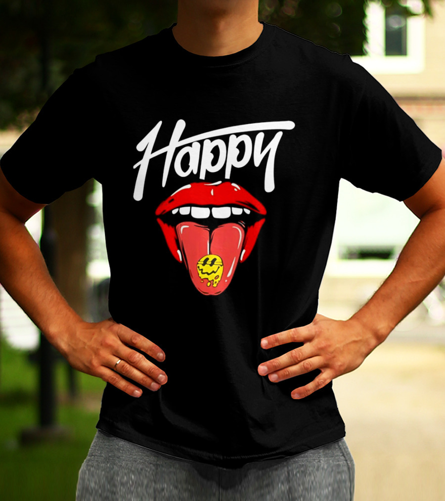 Happy Lips Tongue Out Smiley Face T-Shirt