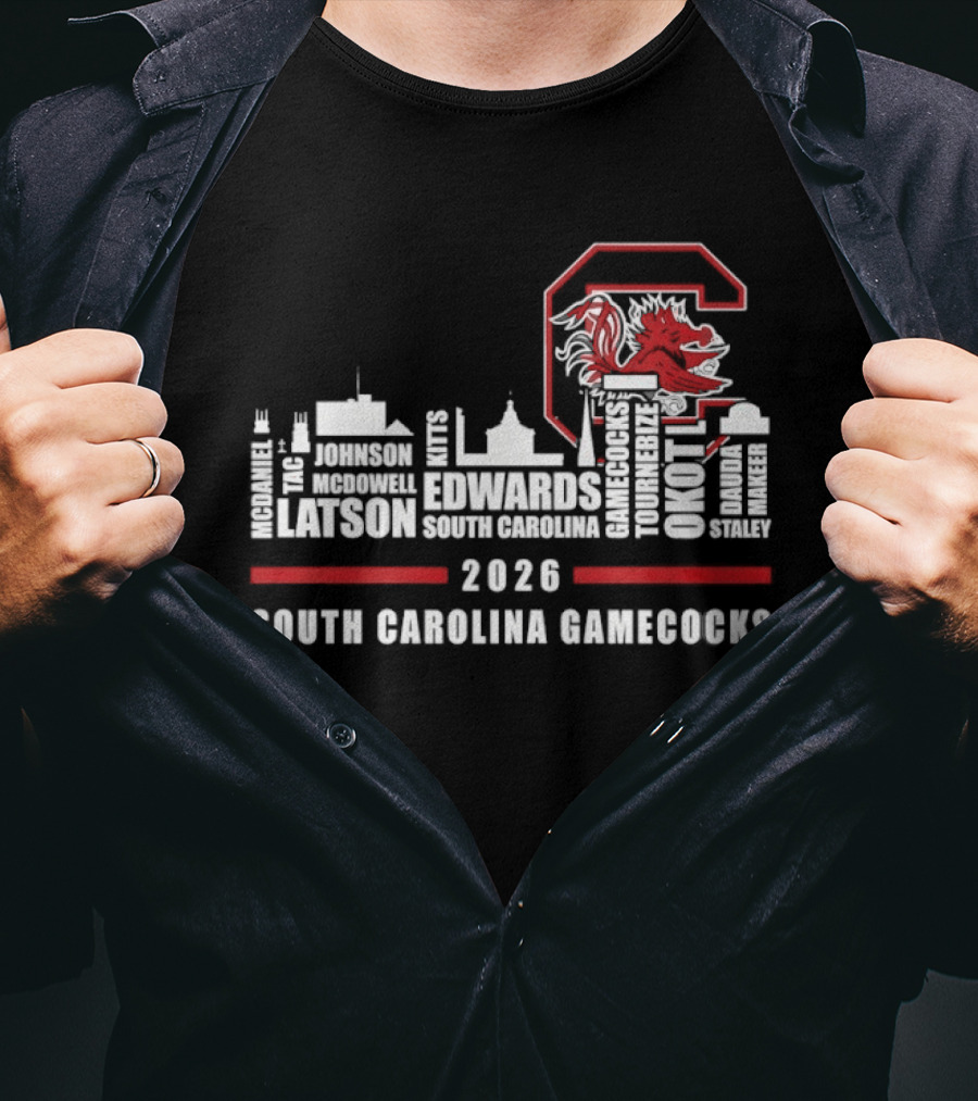 South Carolina Gamecocks 2026 City Skyline Players Names T-Shirt