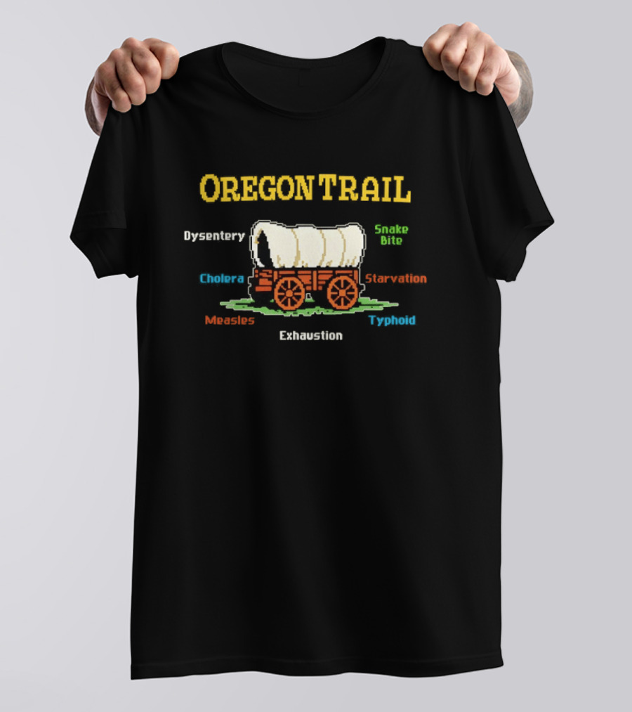 Oregon Trail Dysentery Snake Bite Cholera Starvation Wagon Pixel T-Shirt