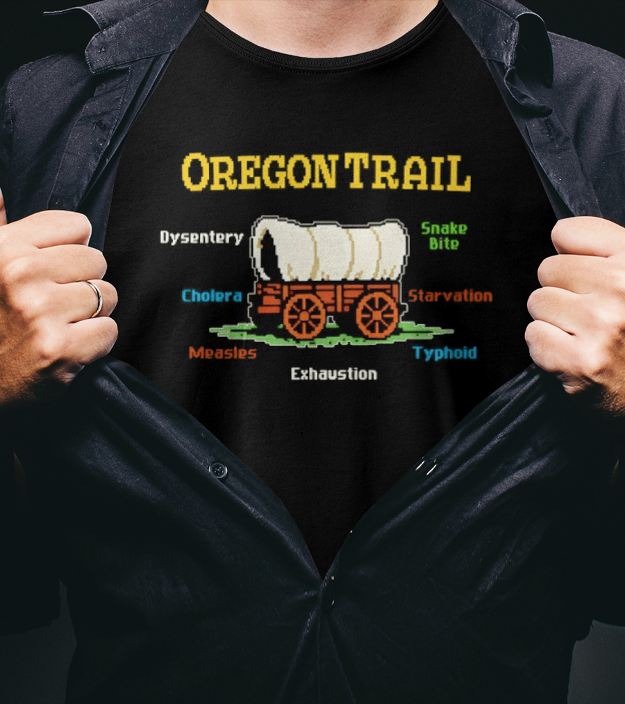 Oregon Trail Dysentery Snake Bite Cholera Starvation Wagon Pixel T-Shirt