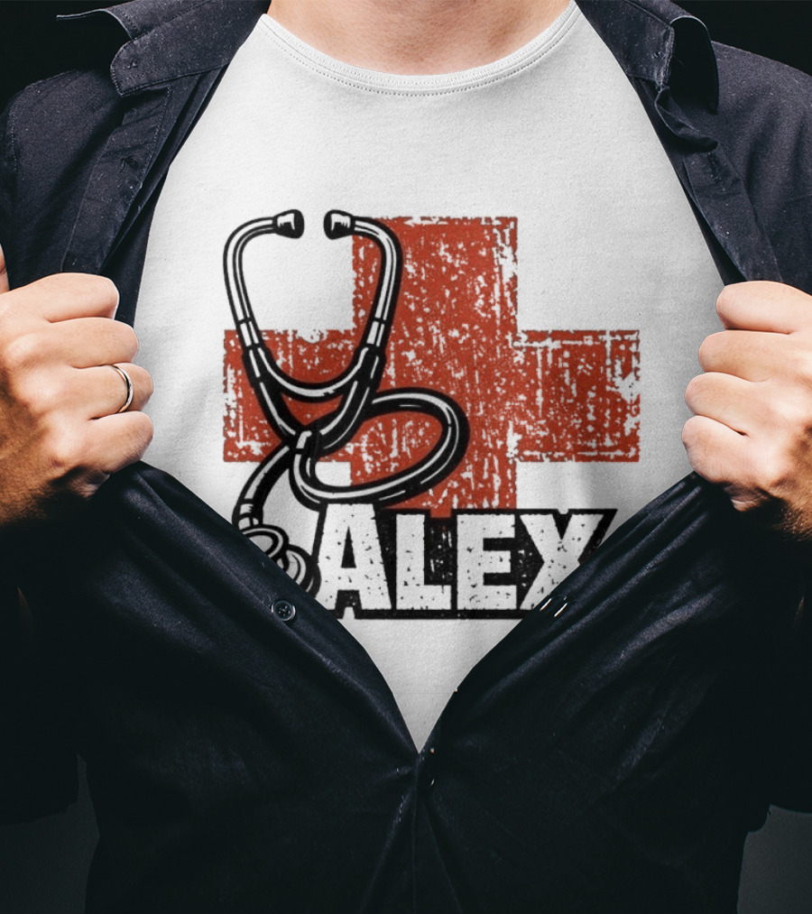 Alex Stethoscope Red Cross ICU Nurse T-Shirt