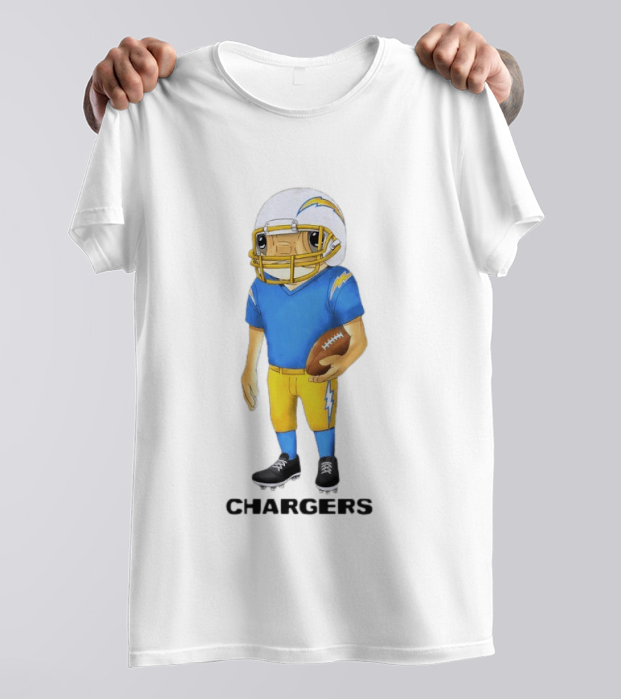 Bad Bunny X Los Angeles Chargers Collaboration Concho With Cartoon Football Player T-Shirt