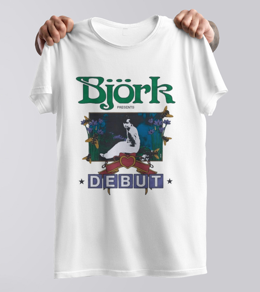 Björk Presents Debut Album Cover Art With Vintage Floral Frame T-Shirt