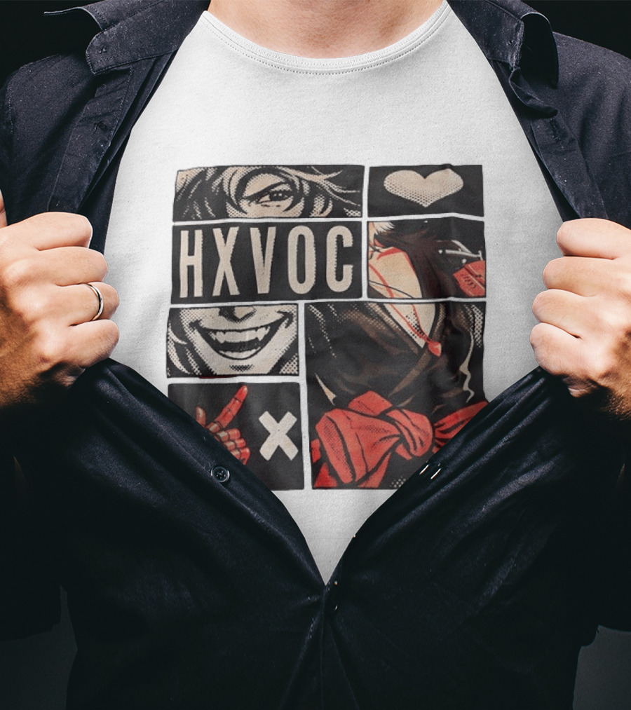 HXVOC Anime Manga Style Bold Red And Black T-Shirt
