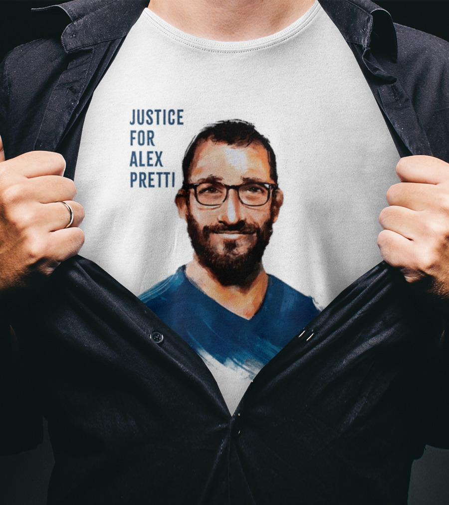 Justice For Alex Pretti Painting Portrait With Glasses And Blue T-Shirt