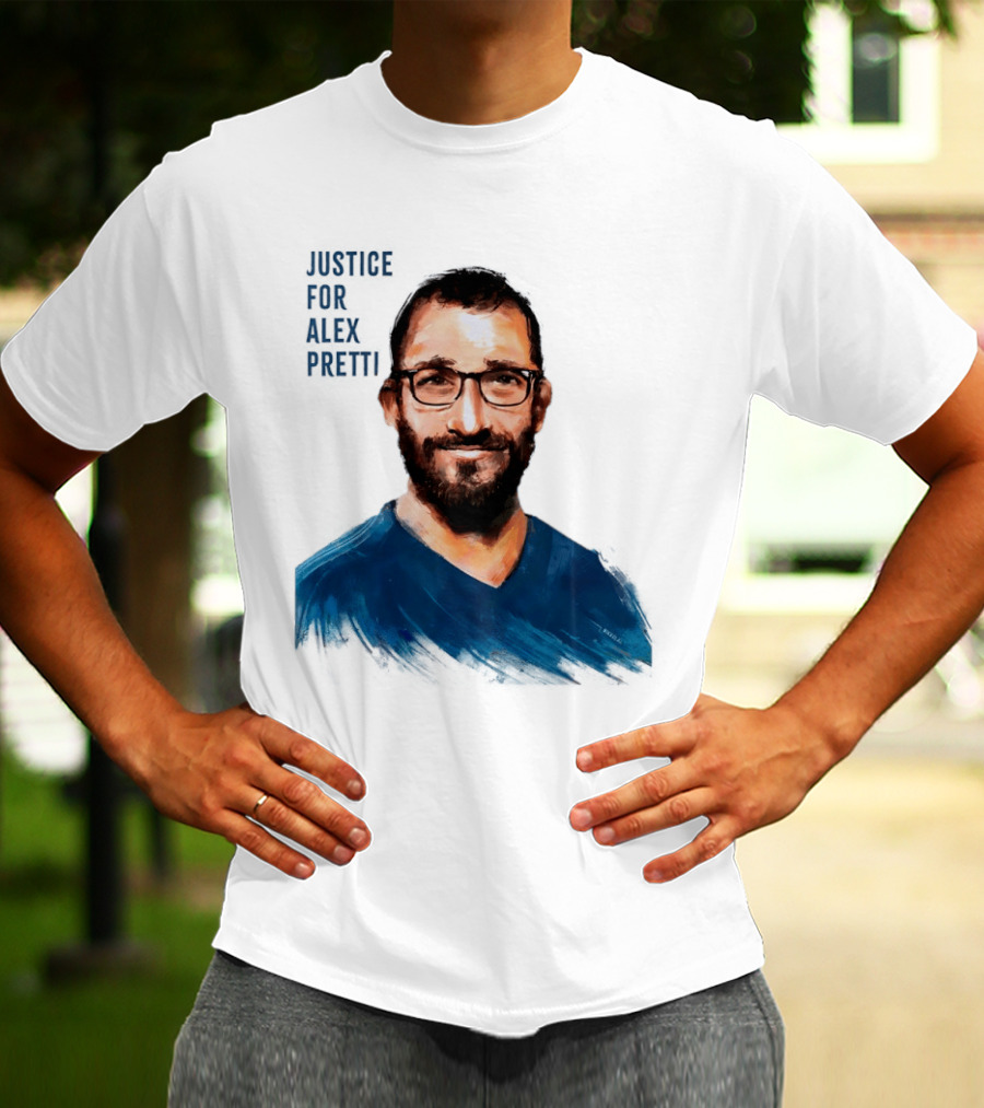 Justice For Alex Pretti Painting Portrait With Glasses And Blue T-Shirt