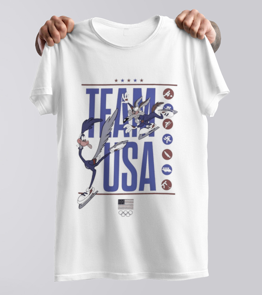 Team USA Looney Tunes Characters Ice Skating T-Shirt
