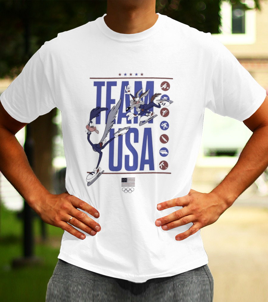Team USA Looney Tunes Characters Ice Skating T-Shirt