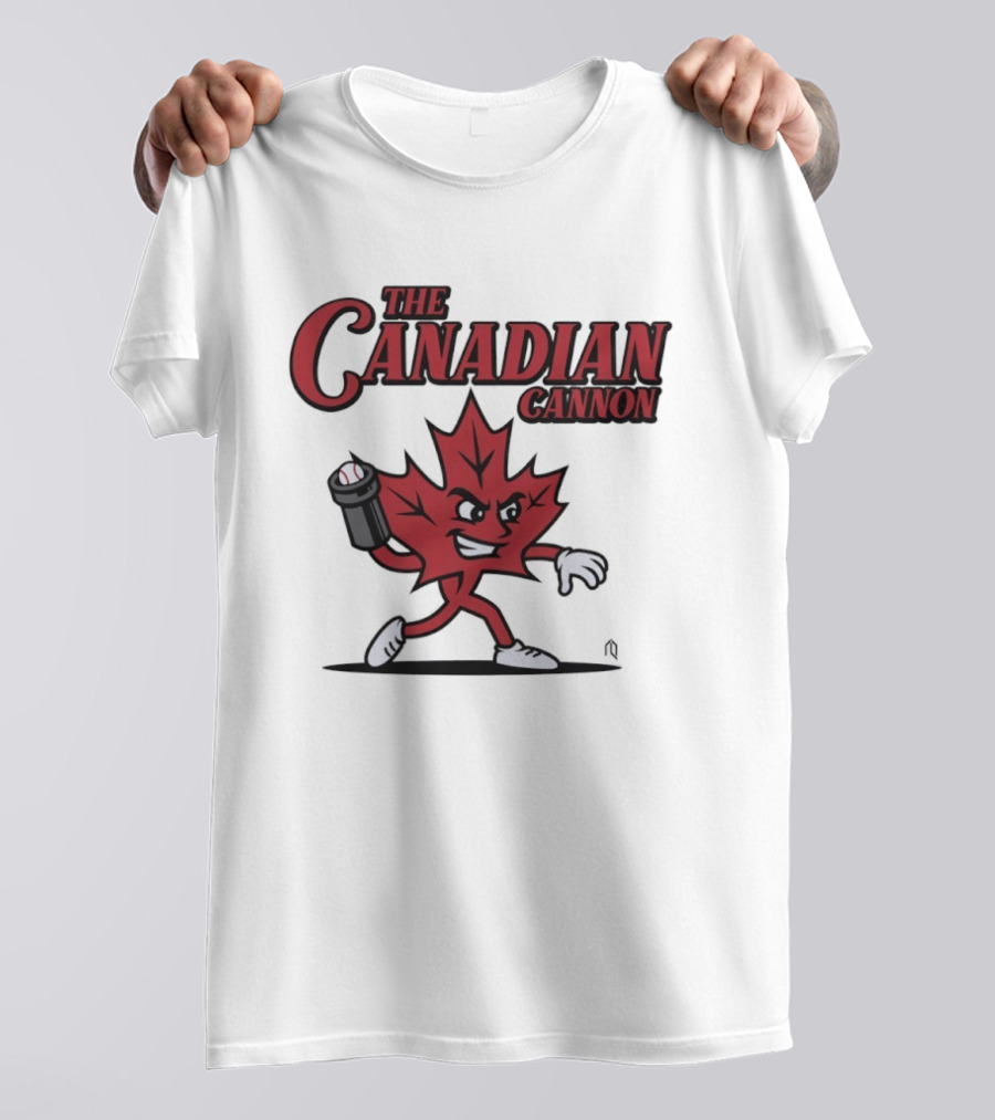 The Canadian Cannon Maple Leaf Character Baseball T-Shirt