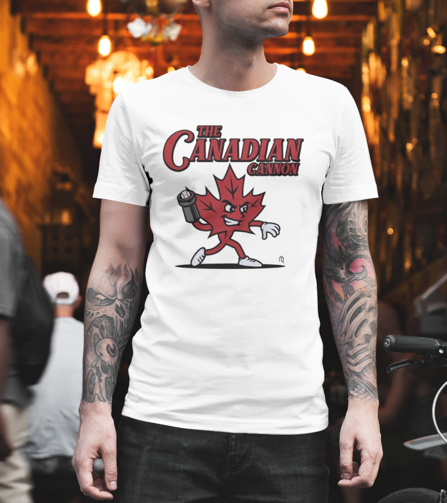 The Canadian Cannon Maple Leaf Character Baseball T-Shirt