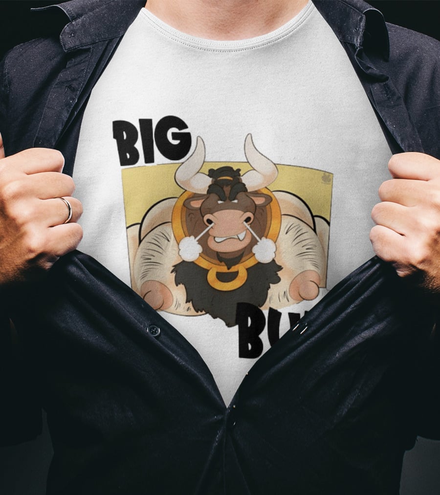 Big Bull Bara Male Minotaur Cartoon Whimsical Horned T-Shirt