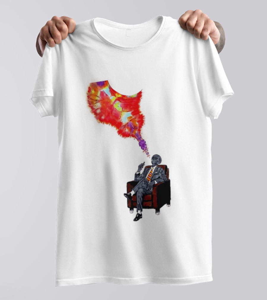 Finished Quazar Smoking Cosmic Alien In Suit With Colorful Smoke T-Shirt