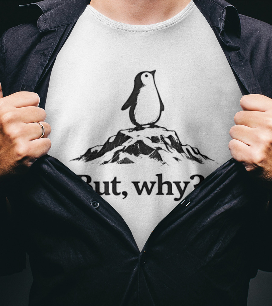 Penguin But Why Question On Mountain T-Shirt