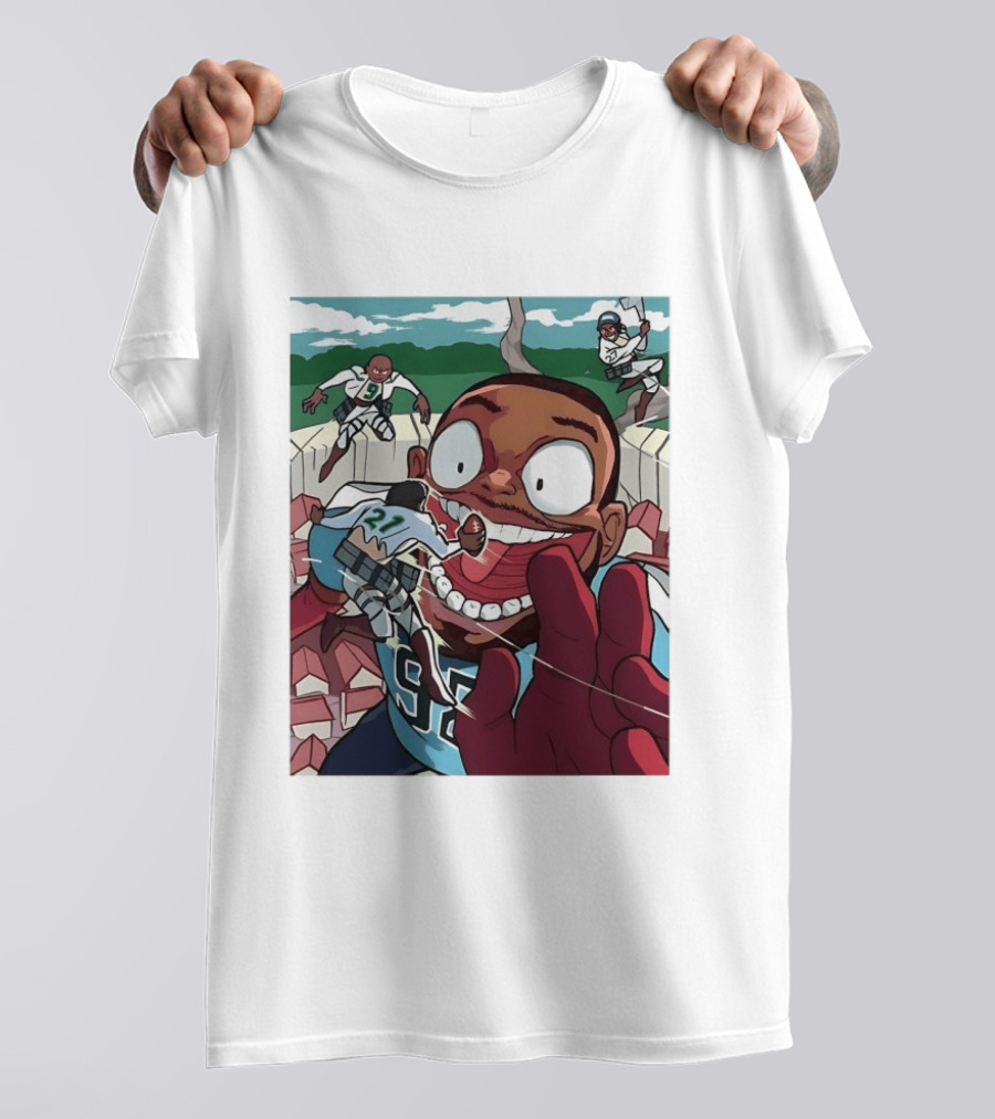 Seattle Seahawks Titan Down Football Cartoon Action Scene T-Shirt