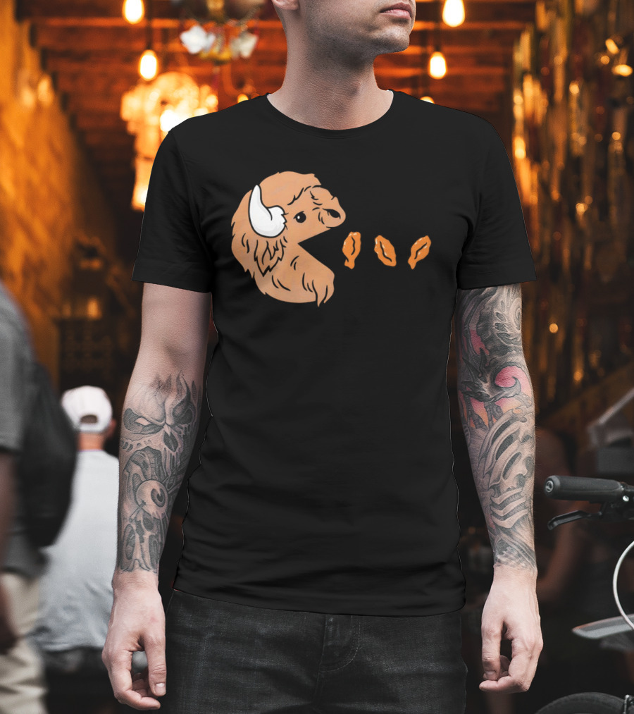 Buffalo Bills Bison Pac Man Chicken Wings Retro 80s Gaming T-Shirt