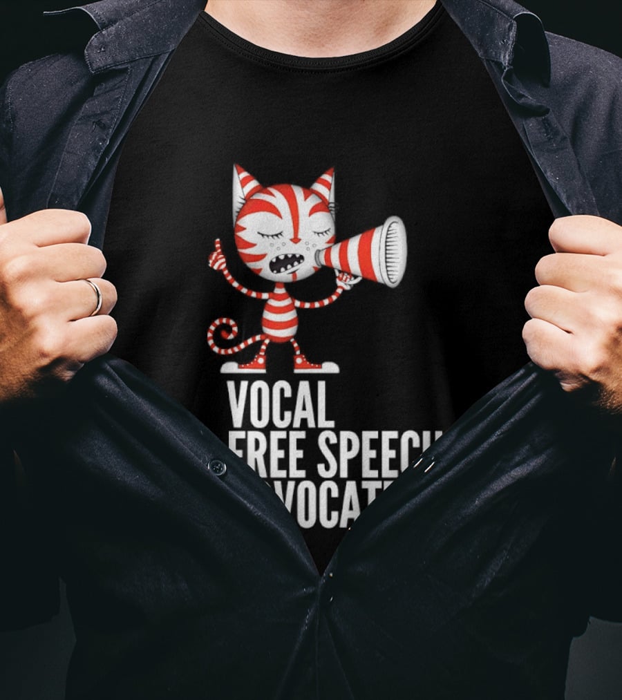 Cat Vocal Free Speech Advocate Megaphone Red Striped T-Shirt