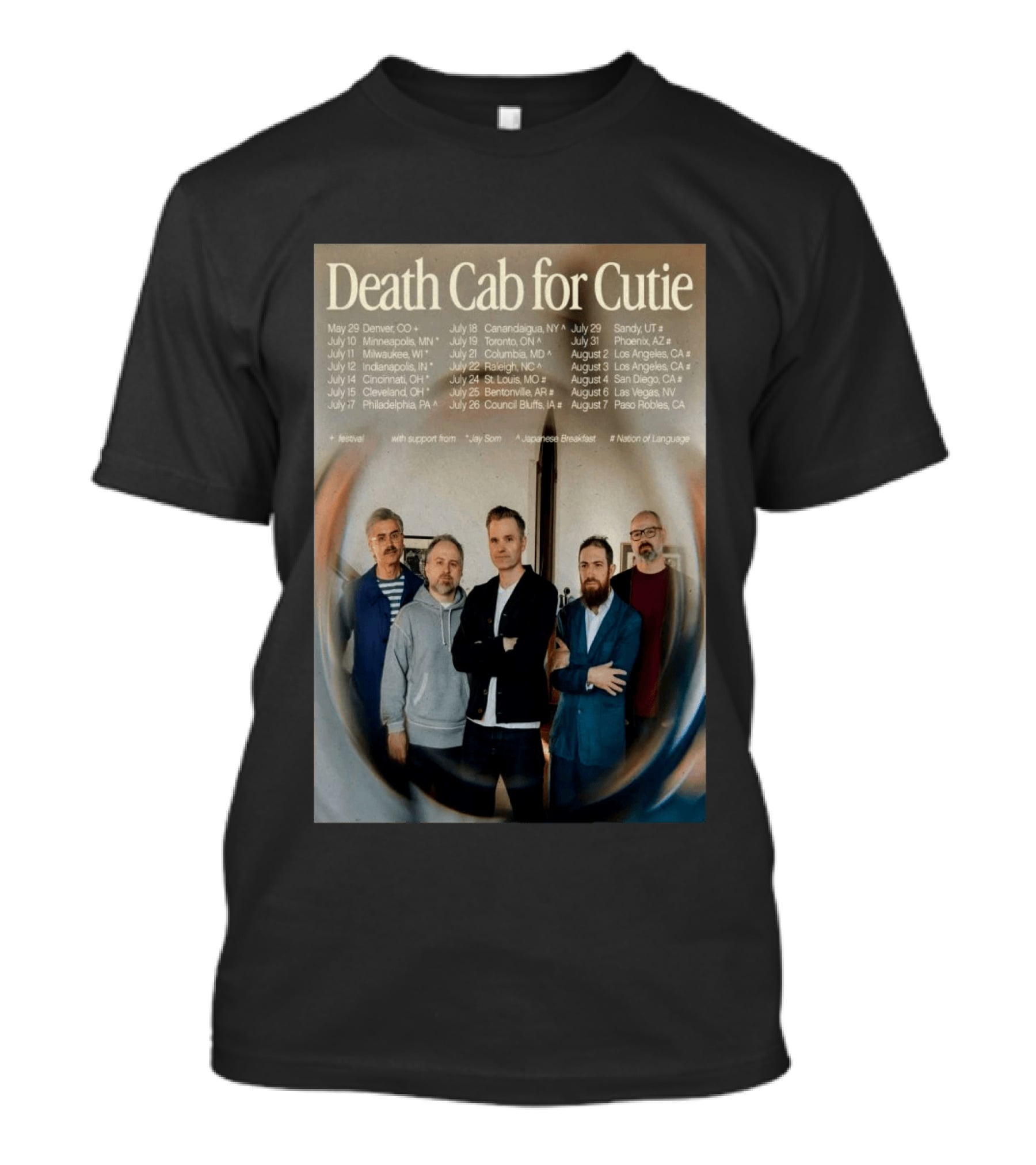 Death Cab For Cutie 2026 North America Tour Dates With Japanese Breakfast Jay Som Nation Of Language T-Shirt
