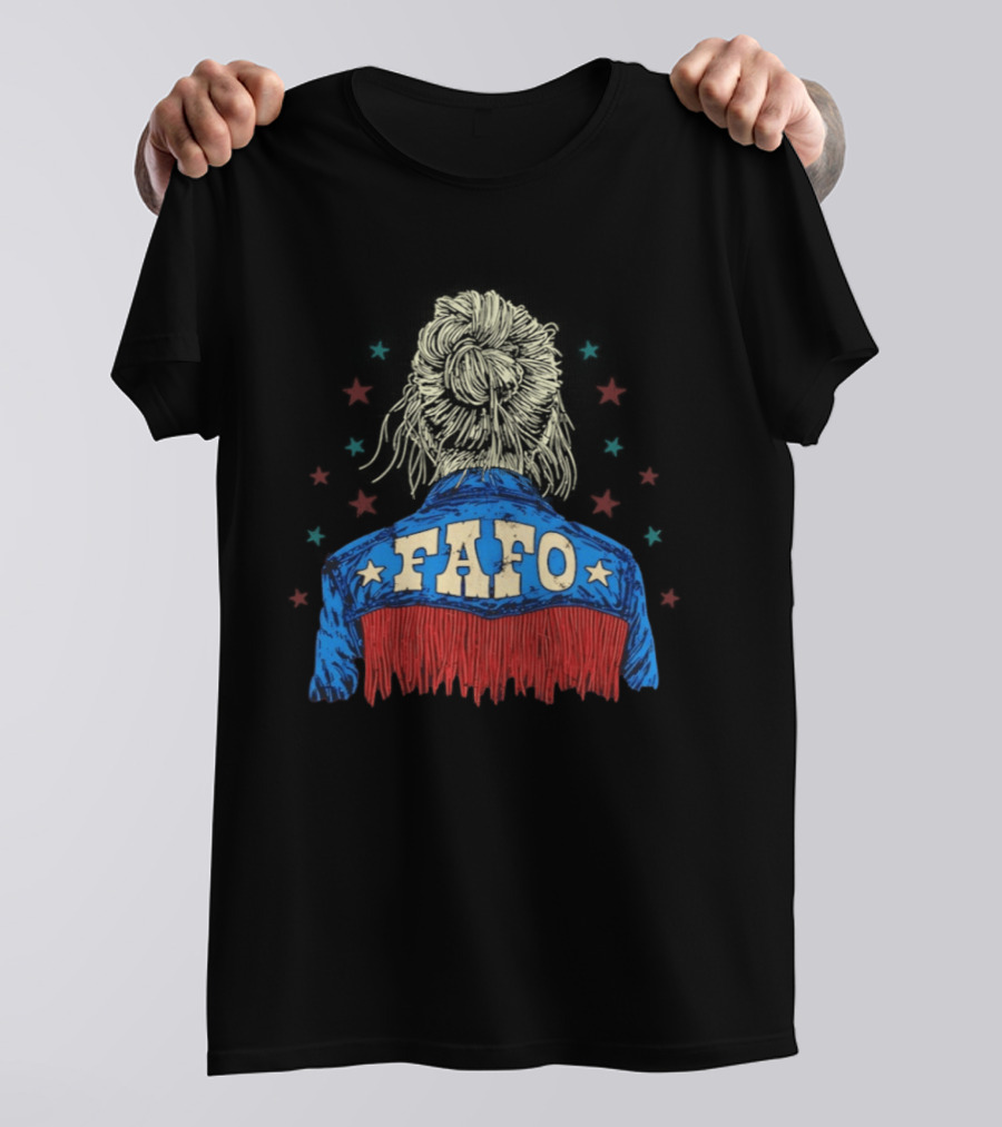 FAFO Messy Bun Western Fringe Denim Jacket Stars T-Shirt
