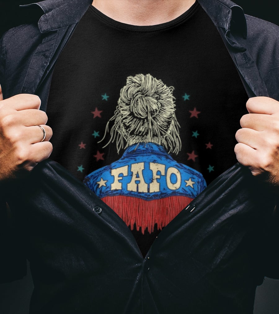 FAFO Messy Bun Western Fringe Denim Jacket Stars T-Shirt