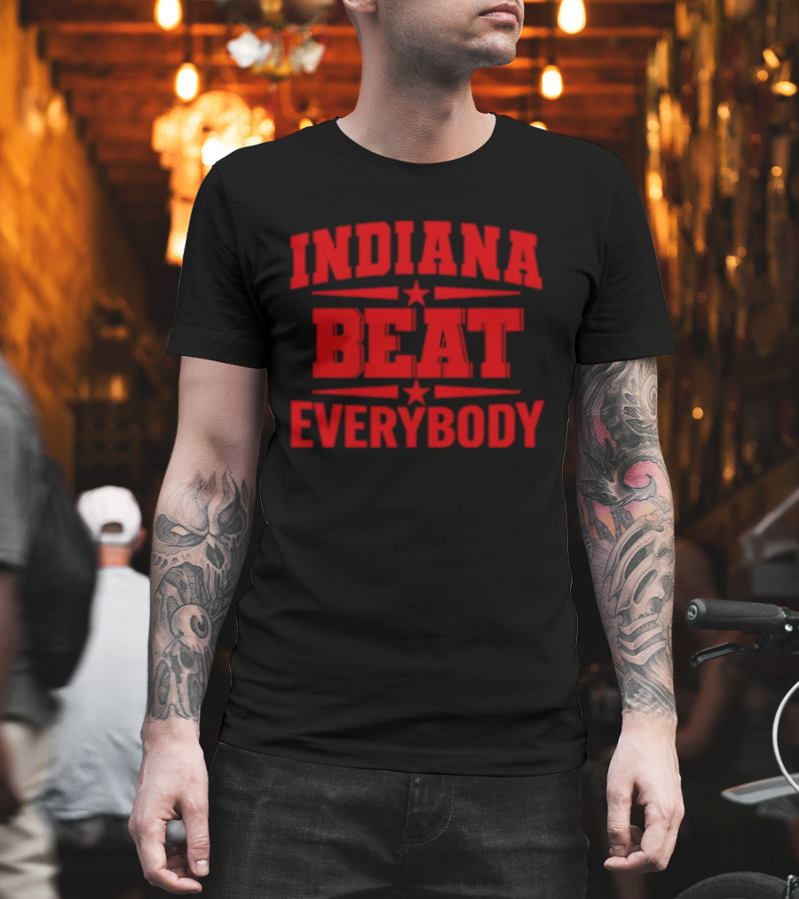 Indiana Beat Everybody Text With Stars And Bars T-Shirt