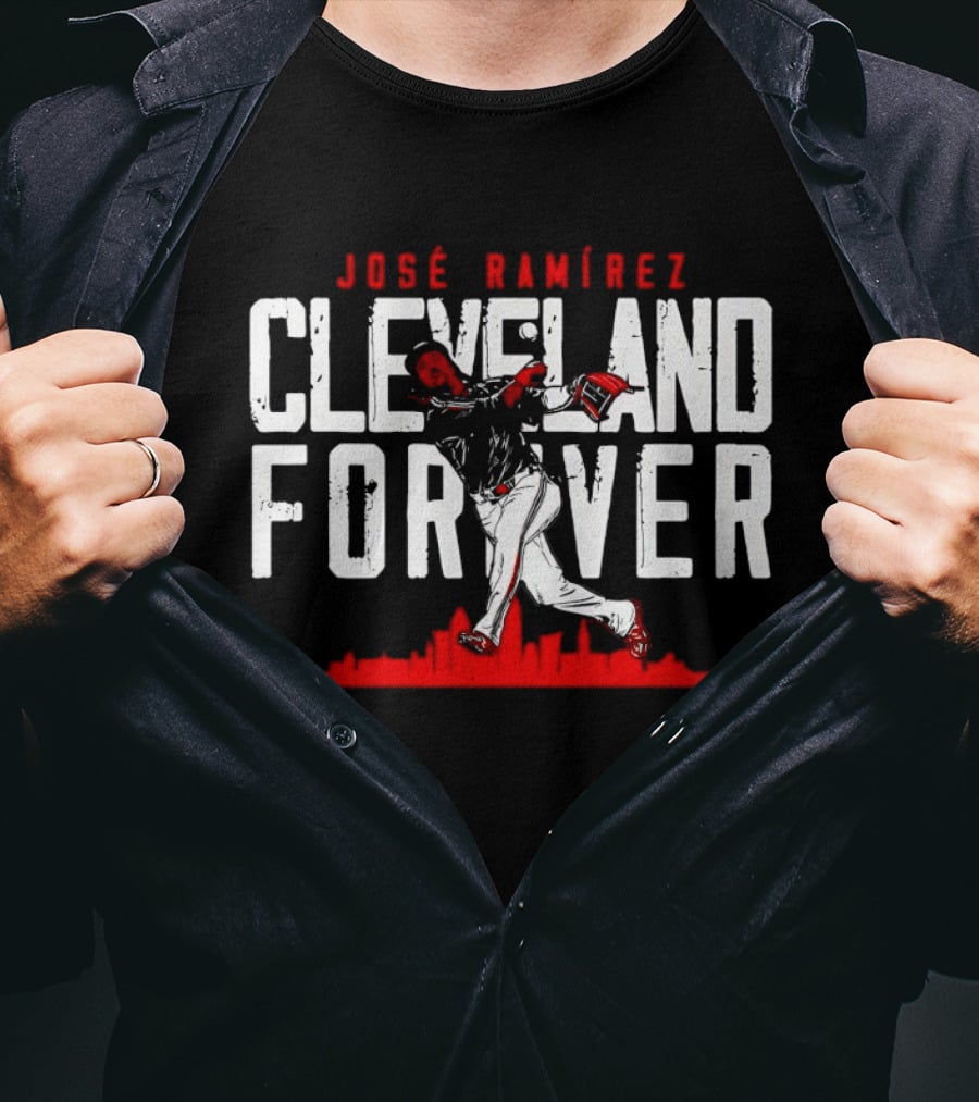 José Ramírez Cleveland Forever Baseball Skyline T-Shirt