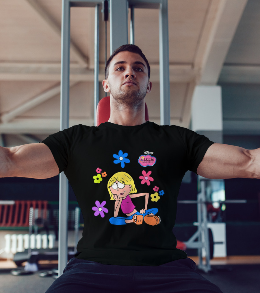 Lizzie McGuire Cartoon Colorful Flowers And Character Sitting Clipart T-Shirt