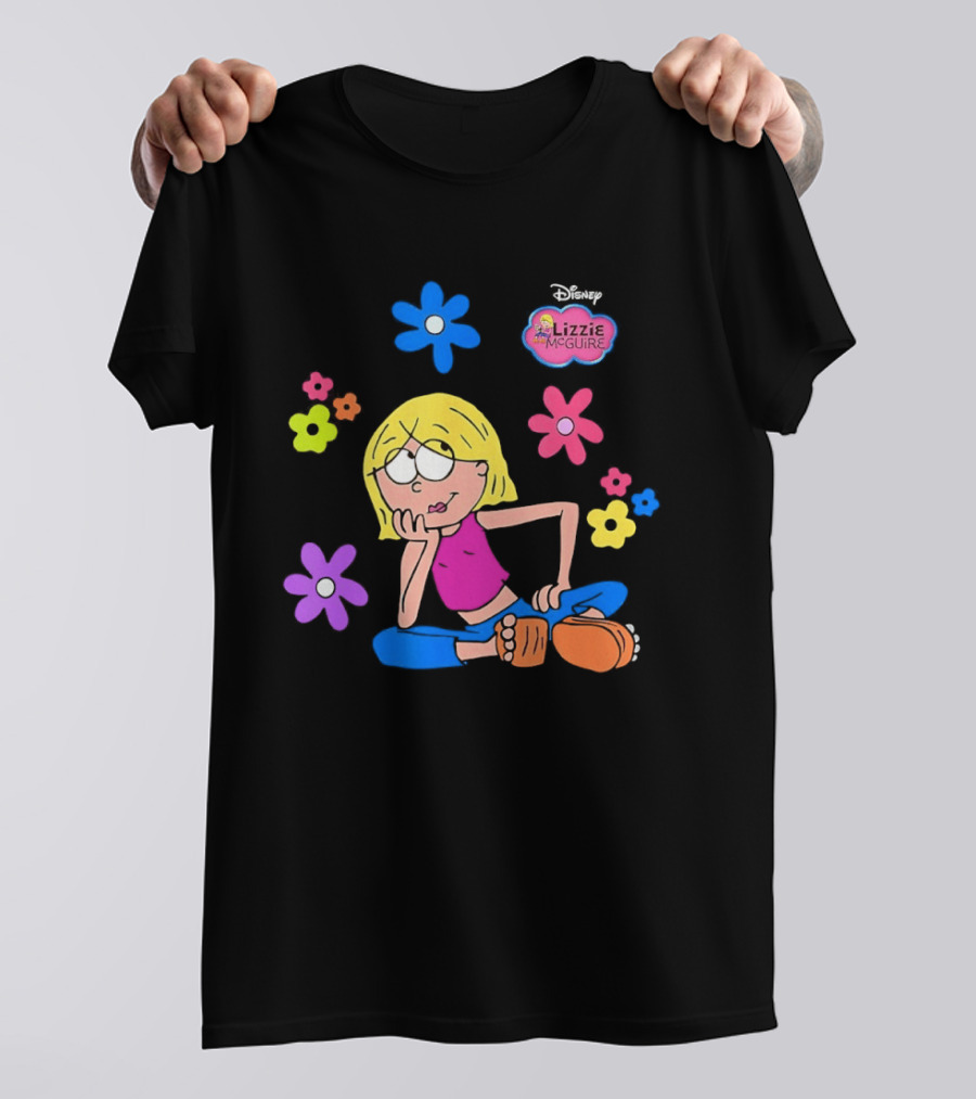 Lizzie McGuire Cartoon Colorful Flowers And Character Sitting Clipart T-Shirt
