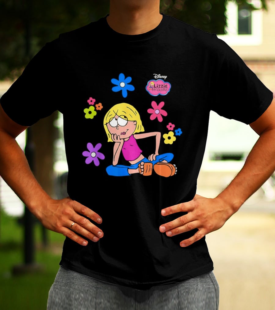 Lizzie McGuire Cartoon Colorful Flowers And Character Sitting Clipart T-Shirt