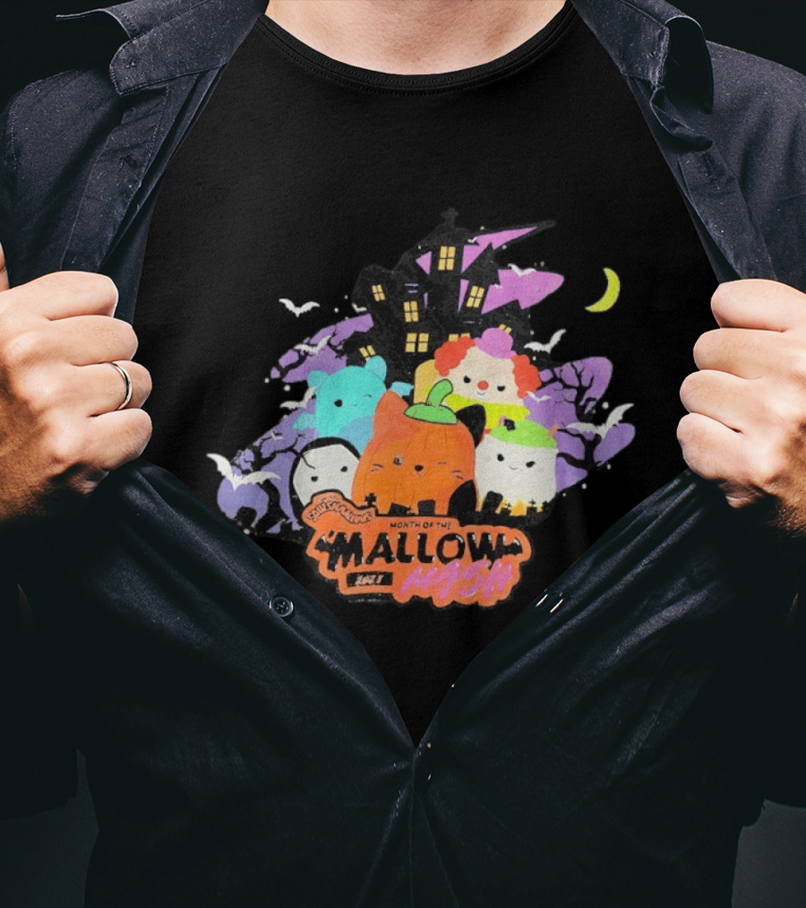 Month Of The Mallow Mash Halloween Haunted House Cats T-Shirt
