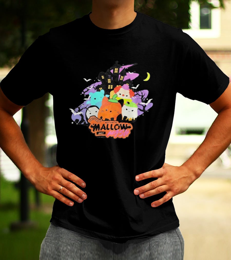Month Of The Mallow Mash Halloween Haunted House Cats T-Shirt