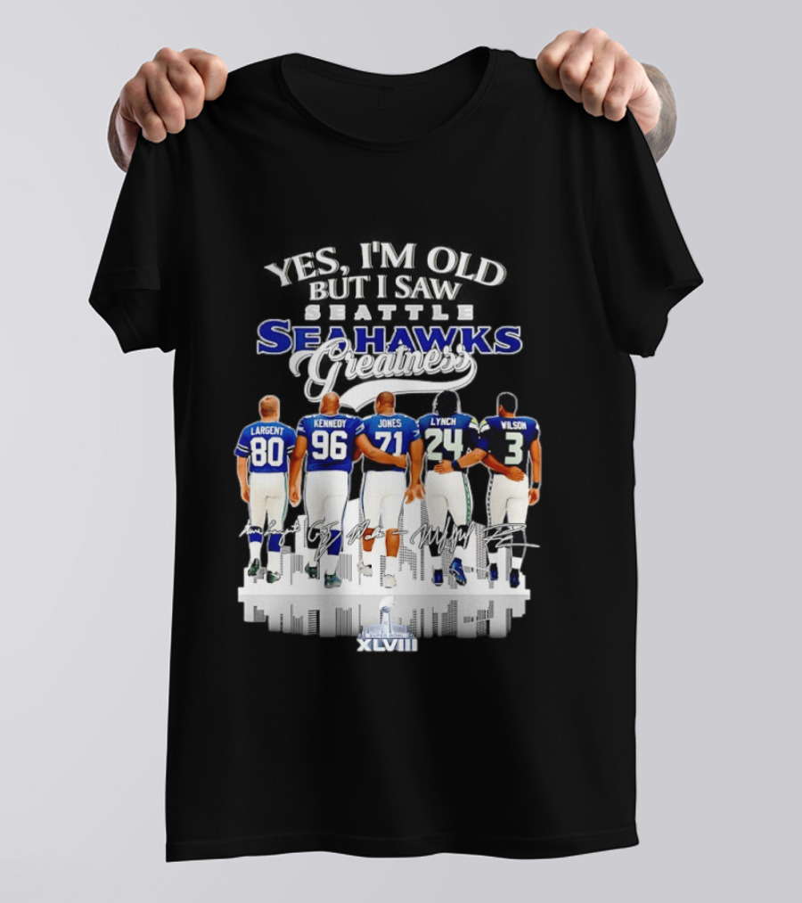 Seattle Seahawks Legend Players Largent Kennedy Jones Lynch Wilson XLVIII T-Shirt