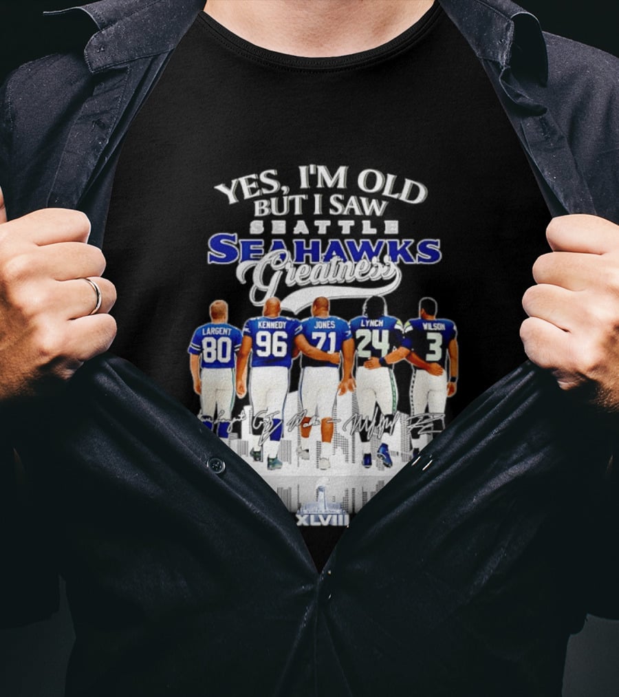 Seattle Seahawks Legend Players Largent Kennedy Jones Lynch Wilson XLVIII T-Shirt