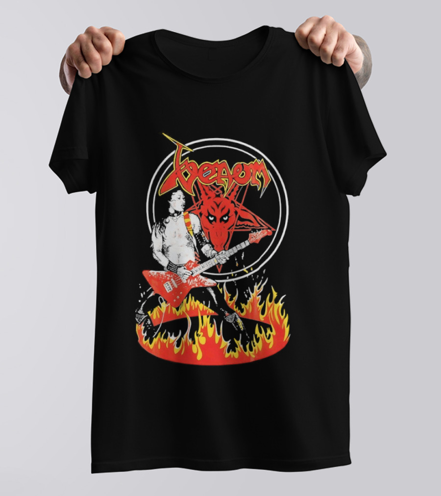 Venom Red Demon Guitarist Flaming Circle T-Shirt