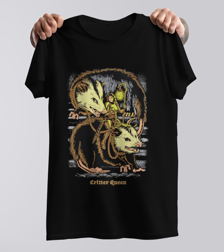 Women Riding Opossum Critter With Lantern And Chains T-Shirt