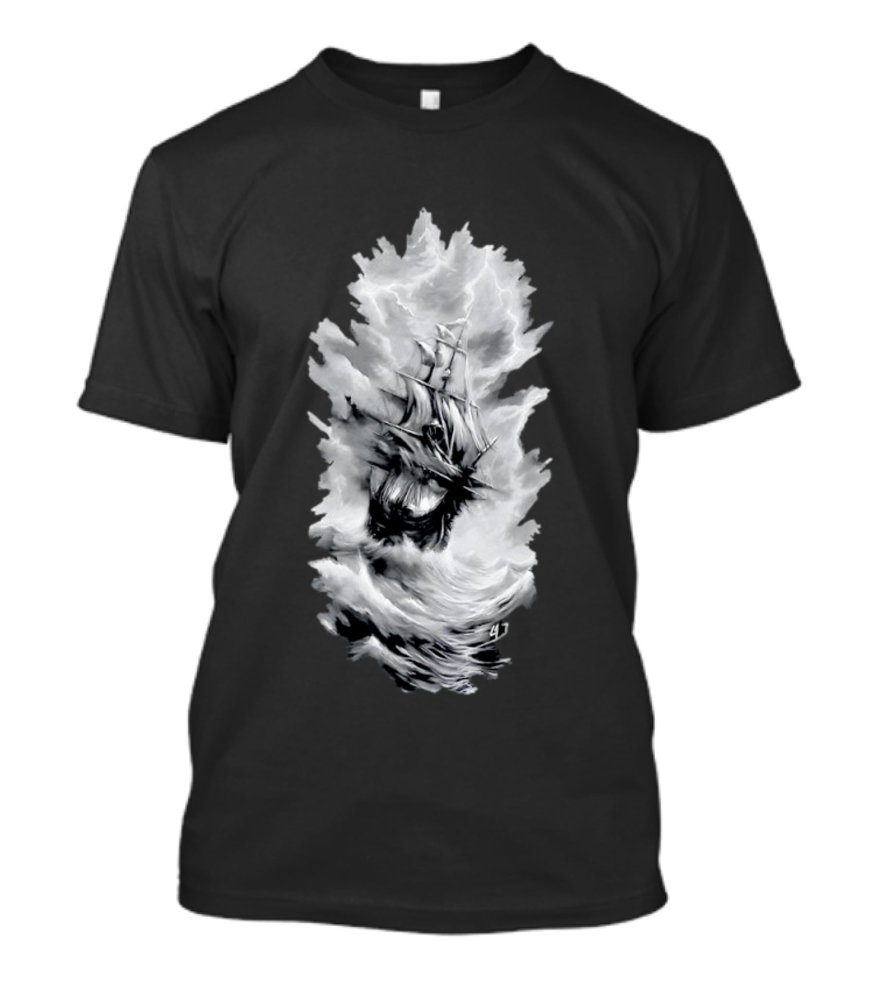 Driven By The Storm Sailing Ship Amidst Thunderous Waves T-Shirt