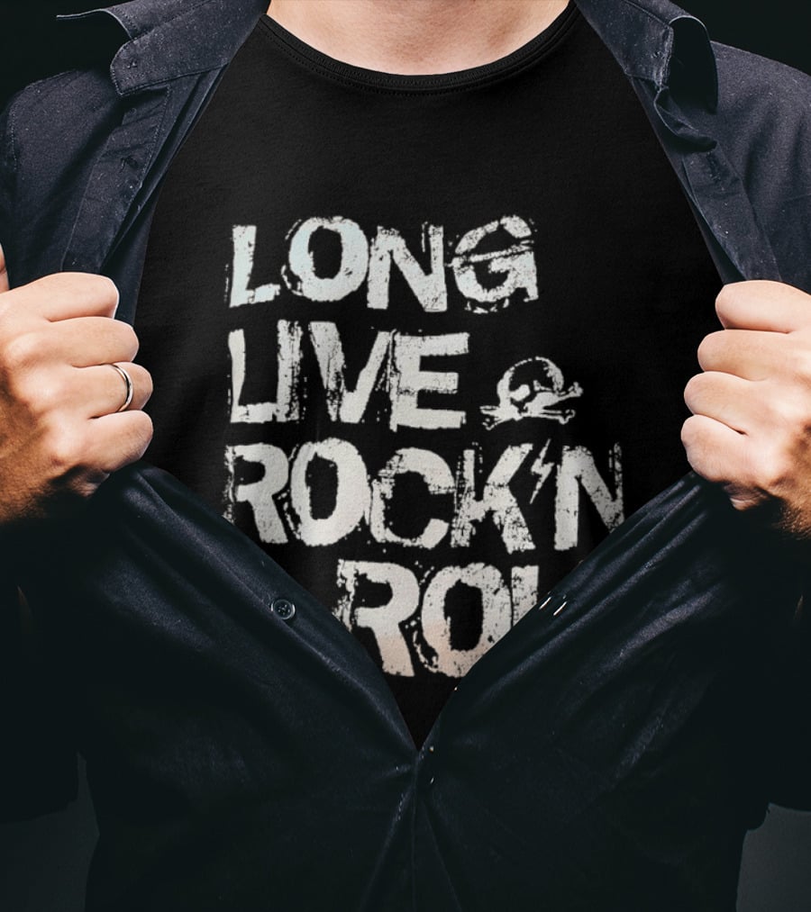 Long Live Rock N Roll Skull And Lightning Bolt T-Shirt