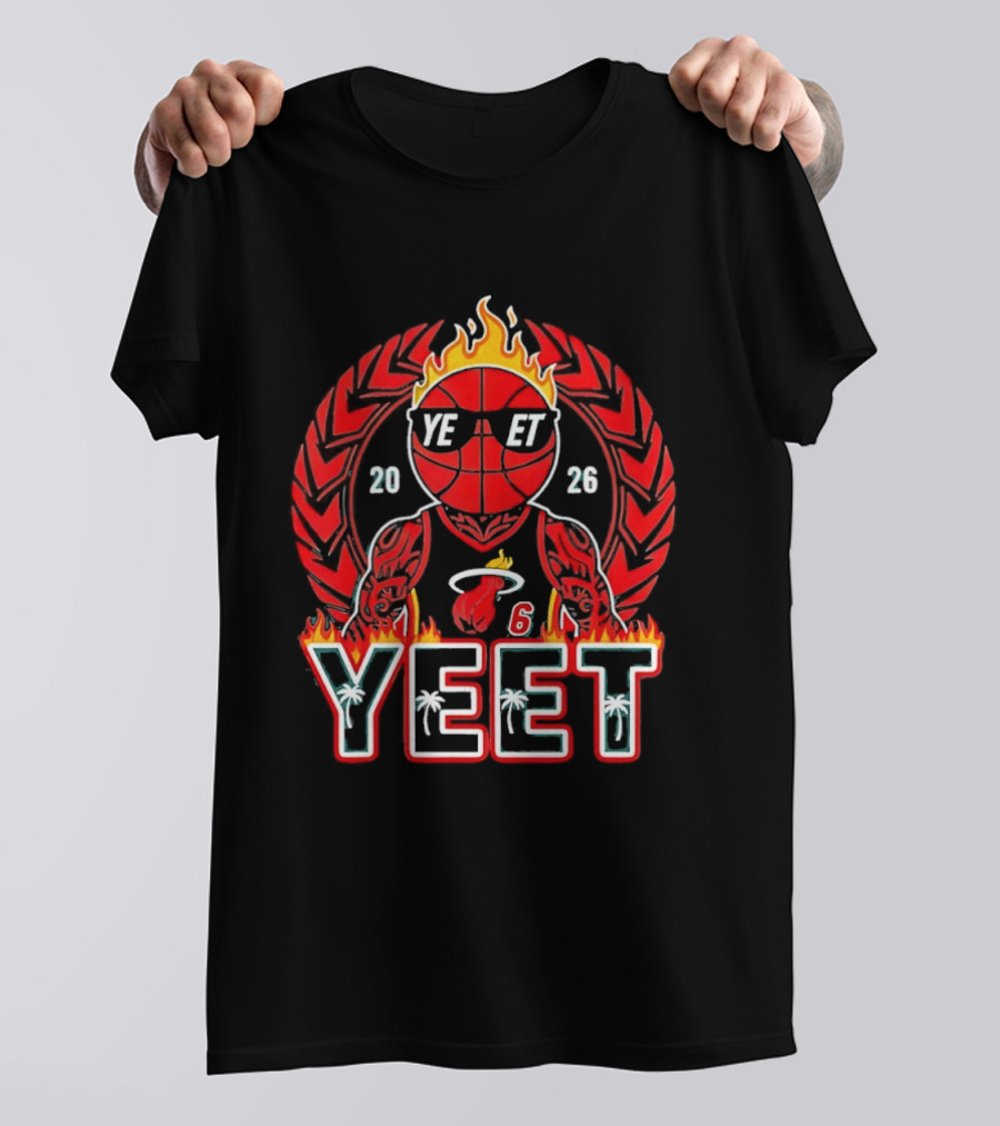 Yeet Jey Uso Miami Heat 2026 Flaming Basketball Laurel Sunglasses T-Shirt