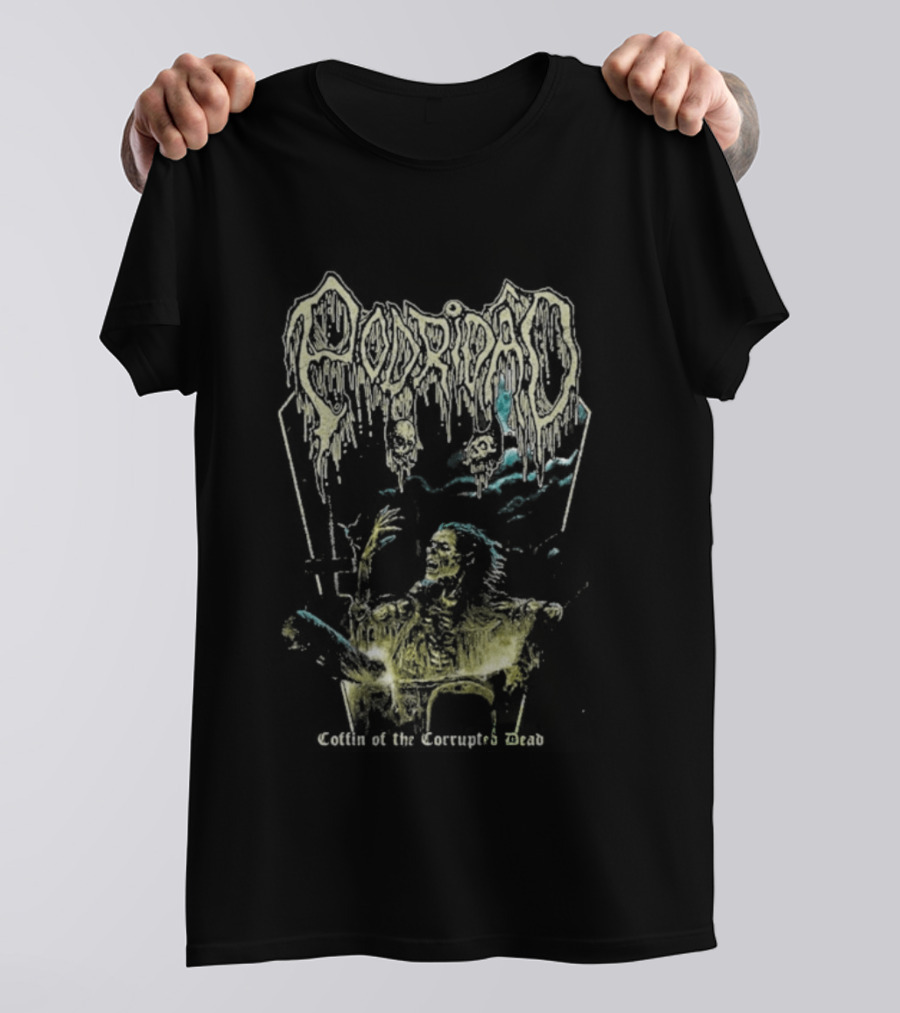 Podridão Coffin Of The Corrupted Dead Grim Reaper Crucifix T-Shirt