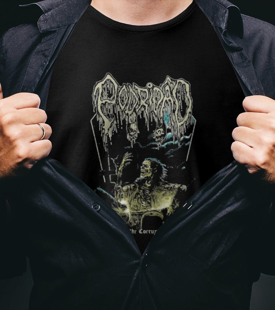 Podridão Coffin Of The Corrupted Dead Grim Reaper Crucifix T-Shirt