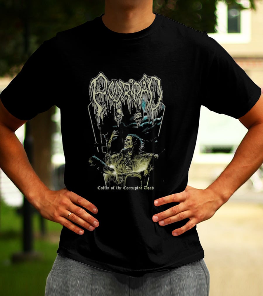 Podridão Coffin Of The Corrupted Dead Grim Reaper Crucifix T-Shirt