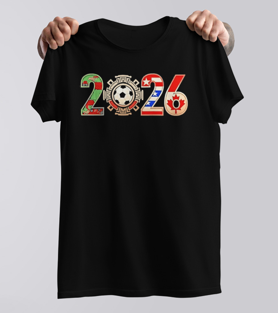 Three Nations One Game 2026 Soccer Cup USA Canada Mexico Flags And Soccer Ball T-Shirt
