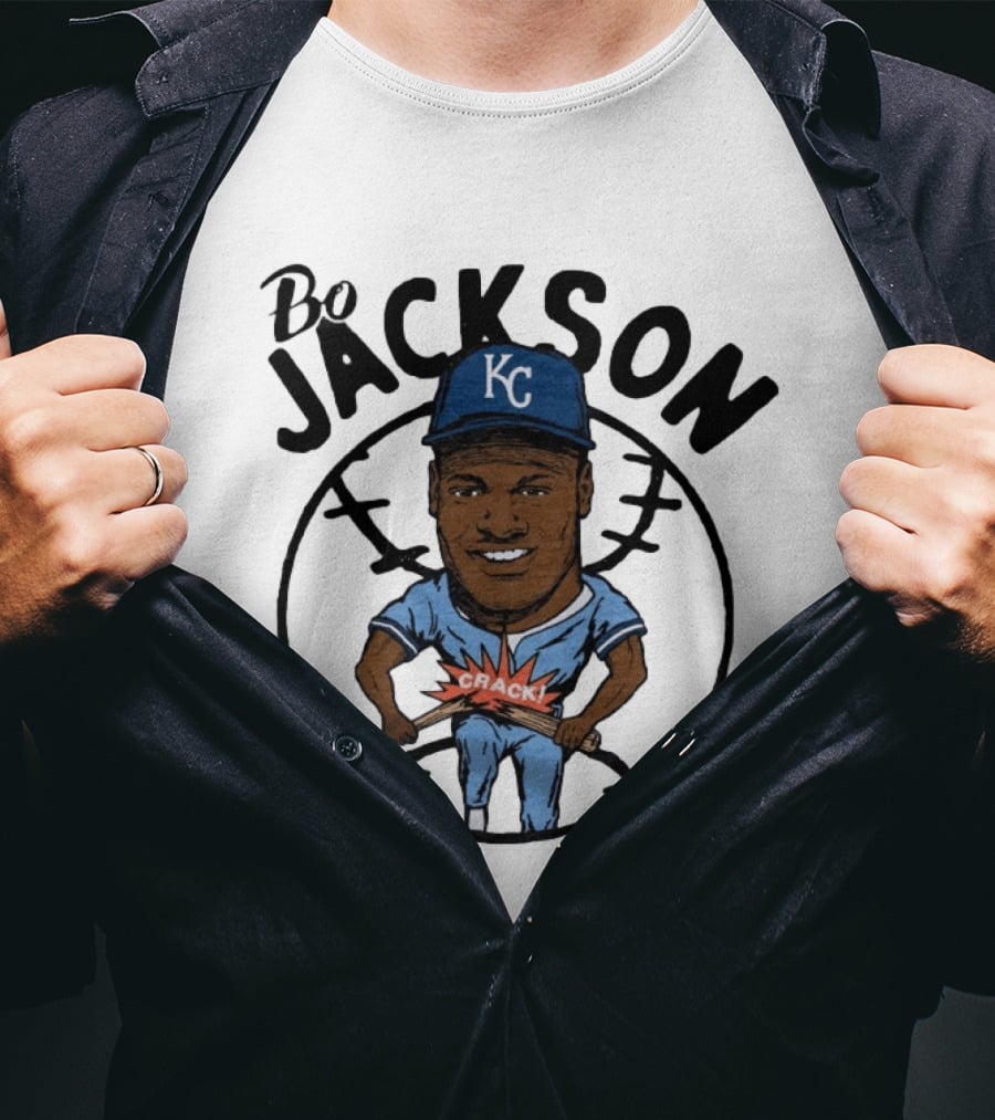 Bo Jackson KC Royals Cartoon Crack Baseball T-Shirt