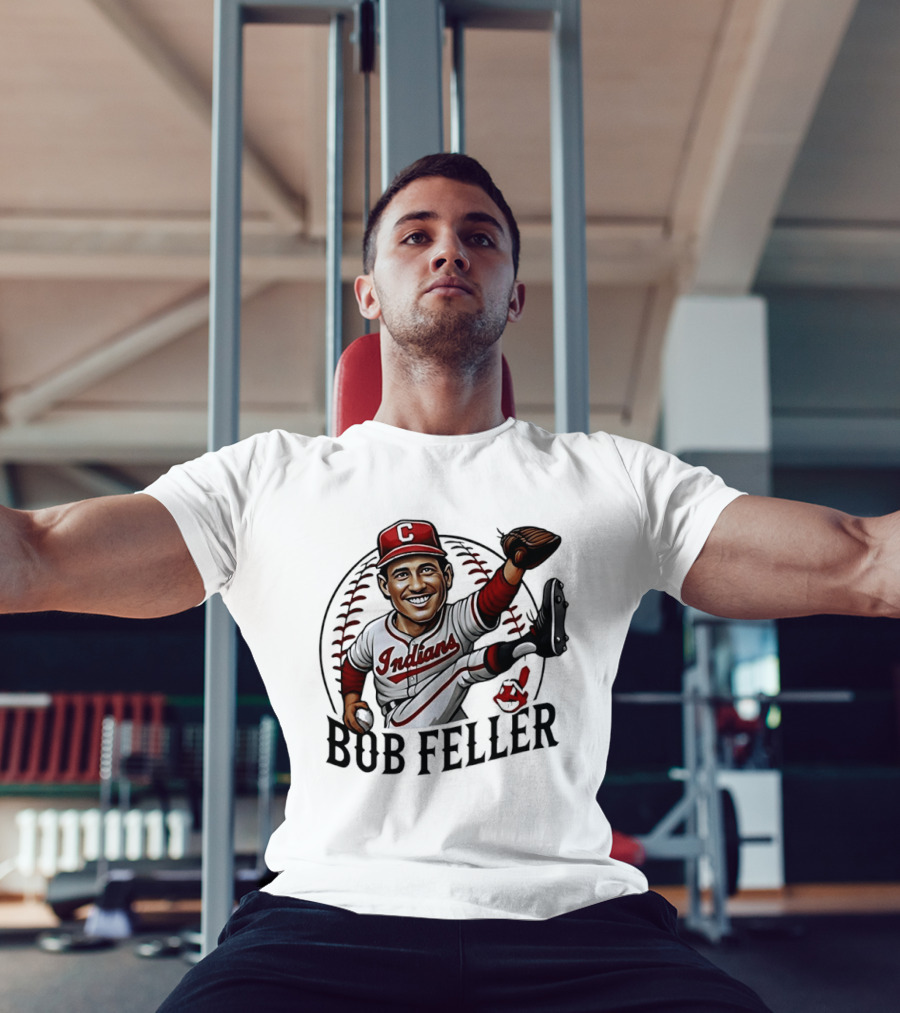 Bob Feller Cleveland Indians Baseball Pitcher Caricature T-Shirt